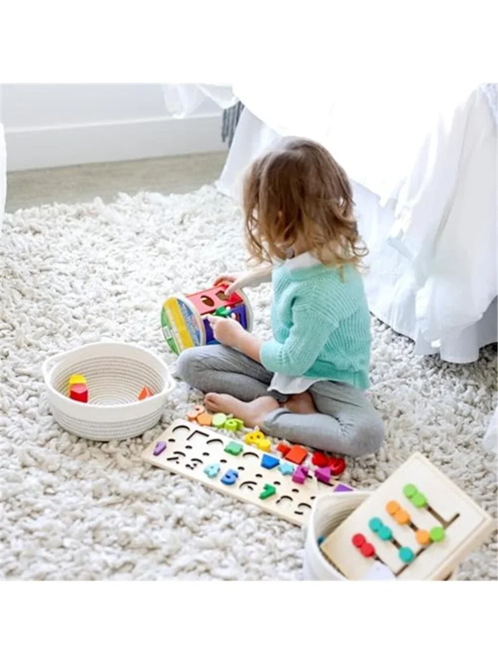 New NaturalCozy 5-Piece Round Woven Cotton Rope Storage Baskets for Organizing